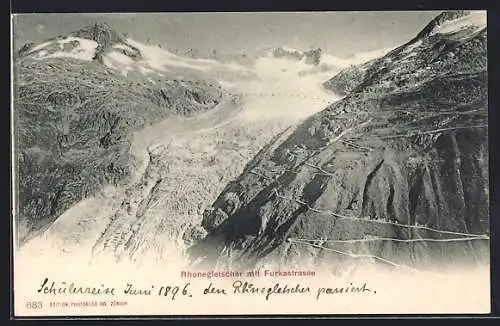 AK Rhonegletscher mit Furkastrasse