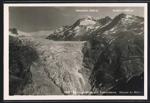 AK Rhonegletscher und Furkastrasse mit Galenstock und Furkahorn