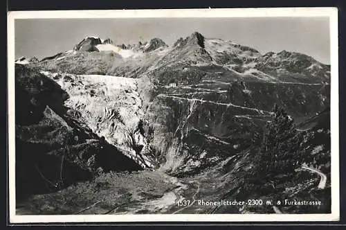 AK Rhonegletscher mit der Furkastrasse