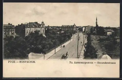 AK Rustschuk, Die Alexanderstrasse aus der Vogelschau