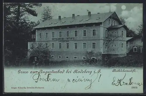 Mondschein-AK Augustusbad bei Radeberg, Haus Luisen-Hof des Bethlehem-Stifts