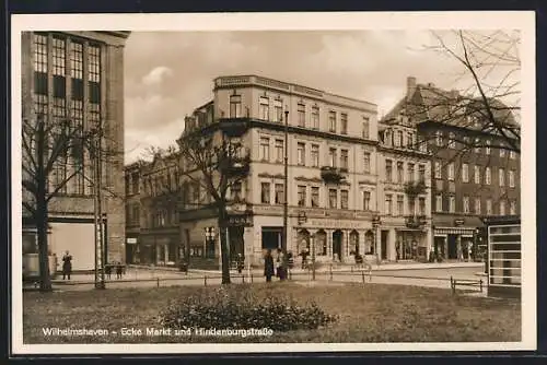 AK Wilhelmshaven, Hindenburgstrasse Ecke Marktstrasse mit Flackes Restaurant