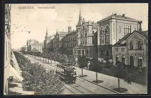 AK Hannover, Strassenbahn am Henriettenstift