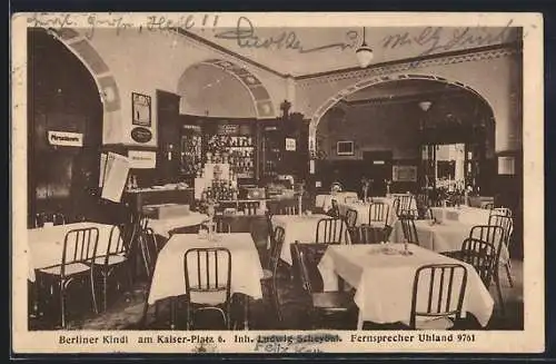 AK Berlin-Wilmersdorf, Gasthaus Berliner Kindl am Kaiser-Platz 6, Inh. Ludwig Scheybal, Innenansicht