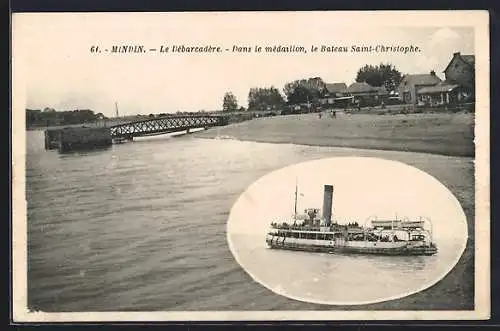 AK Mondin, Le Débarcadère - Dans la médaillon, le Bateau Saint-Christophe