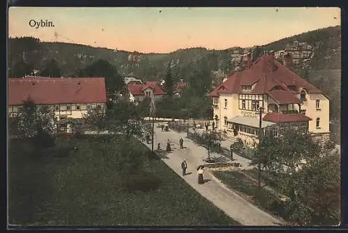 AK Oybin, Ortspartie mit Restaurant