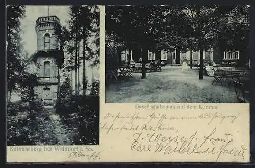 AK Eibau-Walddorf, Kottmarberg mit Turm, Gesellschaftsplatz auf dem Kottmar