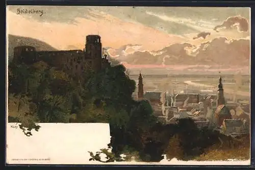 Künstler-AK Heinrich Kley: Heidelberg, Panorama