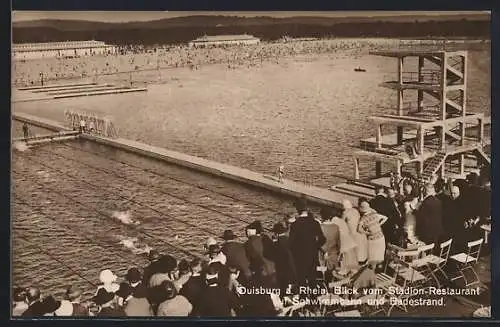 AK Duisburg a. Rhein, Blick vom Stadion-Restaurant aufs Schwimmbad