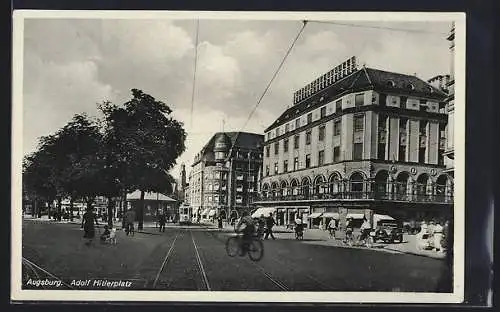 AK Augsburg, platz, Strassenbahn