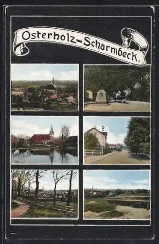 AK Scharmbeck, Perspektiven der Kirche und Ortsansicht aus der Vogelschau