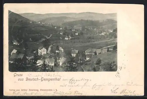 AK Deutsch-Georgenthal, Ortsansicht aus der Vogelschau