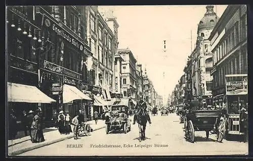 AK Berlin, Friedrichstrasse, Ecke Leipziger Strasse, Geschäft Engelhardts Stiefel