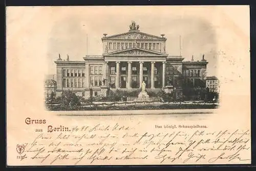 AK Berlin, Das königl. Schauspielhaus mit Denkmal, Gendarmenmarkt