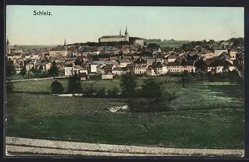 AK Schleiz, Ortsansicht aus der Vogelschau