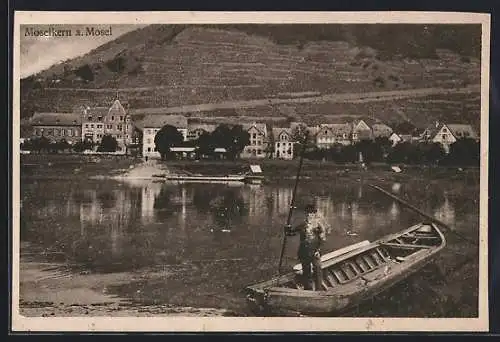 AK Moselkern a. Mosel, Kahn auf dem Fluss