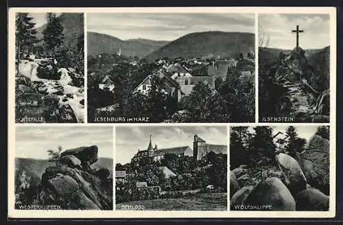 AK Ilsenburg im Harz, Schloss, Wolfsklippe, Ilsefälle