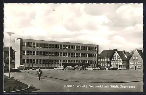 AK Kamen /Westf., Neumarkt mit Städtischer Sparkasse