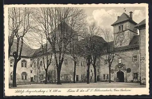 AK Augustusburg, Hof im Schloss mit Turm III