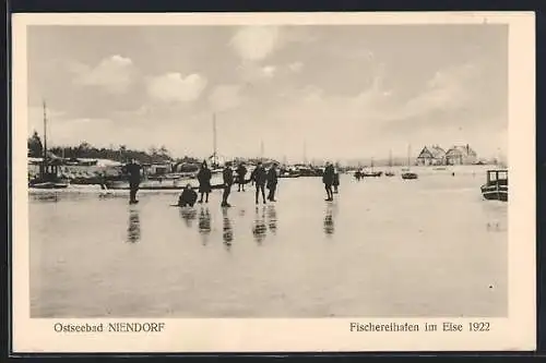 AK Niendorf / Ostseebad, Fischereihafen im Eise 1922