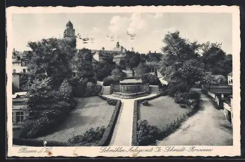 AK Plauen i. V., Lohmühlen-Anlage mit Is.-Schmidt-Brunnen