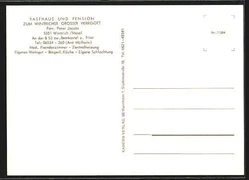 AK Wintrich /Mosel, Rasthaus und Pension Zum Wintricher Grosser Herrgott, Bes. Fam. Peter Jakobs, Ansicht mit Spielplatz
