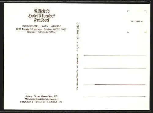 AK Frasdorf /Chiemgau, Riffeser`s Hotel Alpenhof Frasdorf, Bes. Raimondo Riffeser, Terrasse und Sitzgelegenheiten