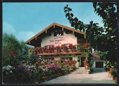 AK Bernau am Chiemsee, Gasthaus Fremdenheim Haus Bergfrieden, Bes. Heinfling, Ansicht mit blühendem Garten