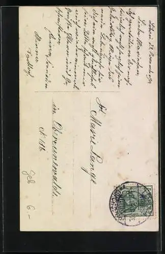 Foto-AK EAS Nr. 010117 /4: Dame kniet mit Rosenstrauss auf einem Stuhl