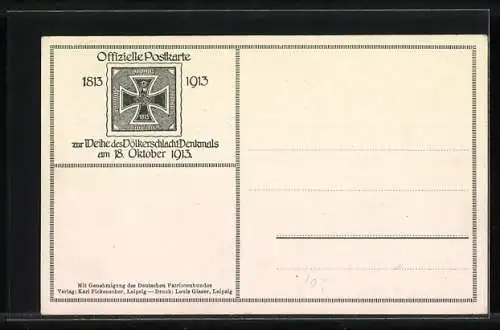 AK Leipzig, Völkerschlachtdenkmal, offizielle Postkarte zur Weihe des Denkmals 1913