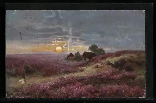 Künstler-AK Raphael Tuck & Sons Nr. 438: Sonnenuntergang über der Heide