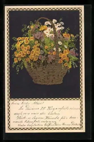 Künstler-AK Meissner & Buch (M&B) Nr. 1850: Blumenkorb mit bunten Margueriten