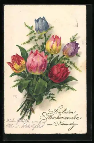 Künstler-AK Meissner & Buch (M&B) Nr. 3028: Ein bunter Tulpenstrauss