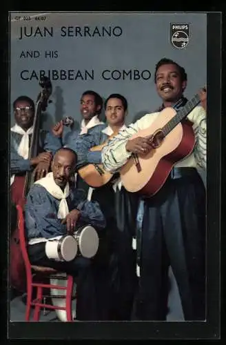 AK Musiker-Band Jean Serrano and his Caribbean Combo posieren mit Instrumenten