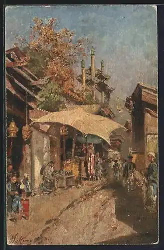 Künstler-AK Peking, Strassenleben