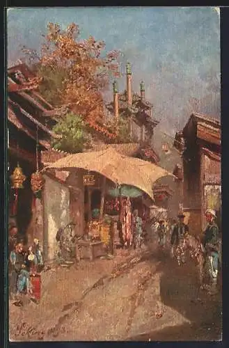 Künstler-AK Peking, Strassenleben