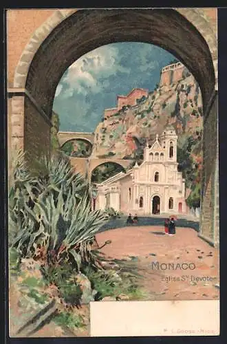 Künstler-AK Monaco, Eglise Ste. Devote