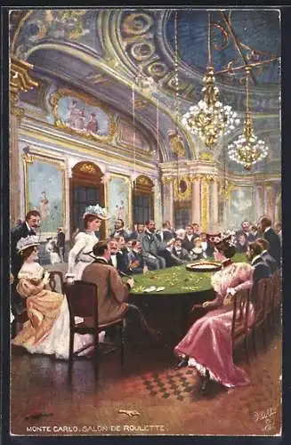 Künstler-AK Raphael Tuck & Sons Nr. 30: Monte-Carlo, Salon de la Roulette