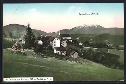 AK St. Corona, Ortsmotiv mit Blick auf den Schneeberg