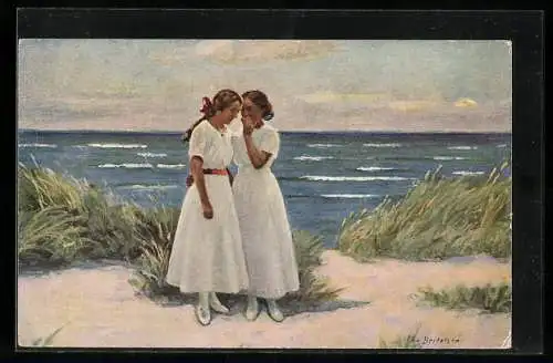 Künstler-AK sign. Chr. Berthelsen: Ein Geheimnis, Mädchen am Strand