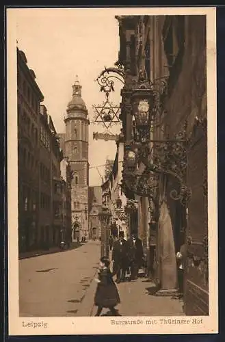 AK Leipzig, Burgstrasse mit Hotel Thüringer Hof