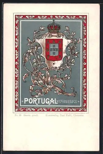 AK Wappen von Portugal mit verschnörkelter Verzierung