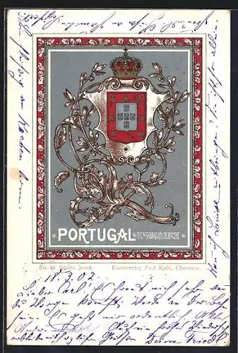 Künstler-AK Portugal, Krone und Wappen