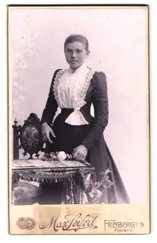 Fotografie Max Seifert, Freiberg i. S., Poststrasse 11, Portrait einer Dame in eleganter Kleidung