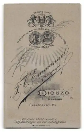 Fotografie F. Emmanuel, Dieuze, Casernenstrasse 24, Porträt eines Soldaten in Uniform