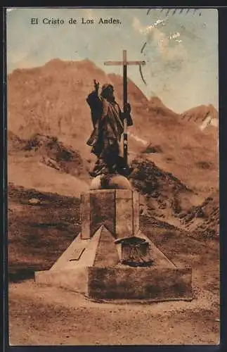 AK El Cristo de Los Andes, Christus-Statue vor Berghintergrund