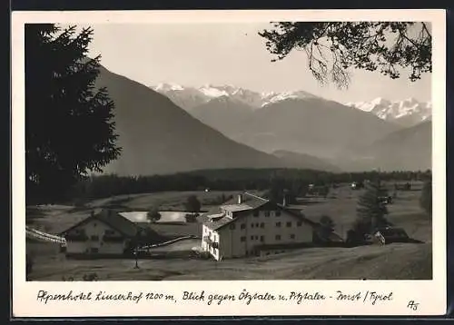 AK Imst /Tirol, Alpenhotel Linserhof, Blick gegen Ötztaler und Pitztaler