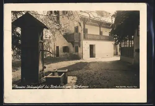 AK Pörtschach am Wörthersee, Pension Strüssinghof, Innenhof des Hotels mit Brunnen