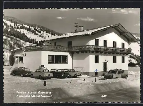 AK Saalbach, Pension Austria Gästehaus, Das Hotel im Winter