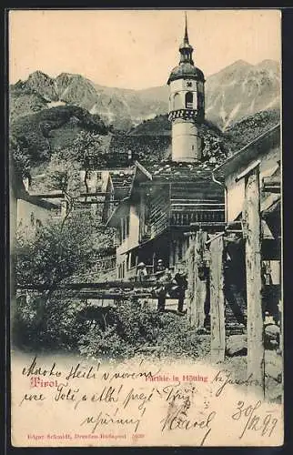 AK Hötting /Tirol, Partie mit Kirche und Bergpanorama